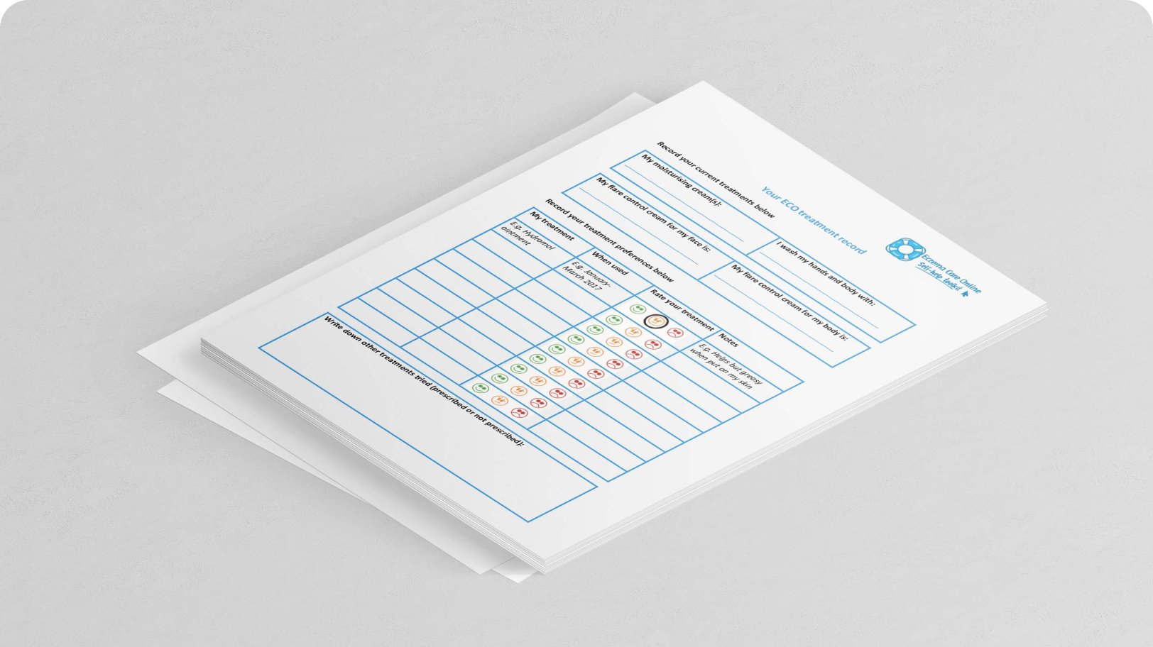 Printable blank treatment record